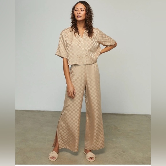 Lunya beige checkered pajama set XS - Picture 1 of 8